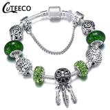 CUTEECO 925 Fashion Silver Charms Bracelet Bangle For Women Crystal Flower Beads Fit Brand Bracelets Jewelry