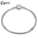 CUTEECO 925 Fashion Silver Charms Bracelet Bangle For Women Crystal Flower Beads Fit Brand Bracelets Jewelry
